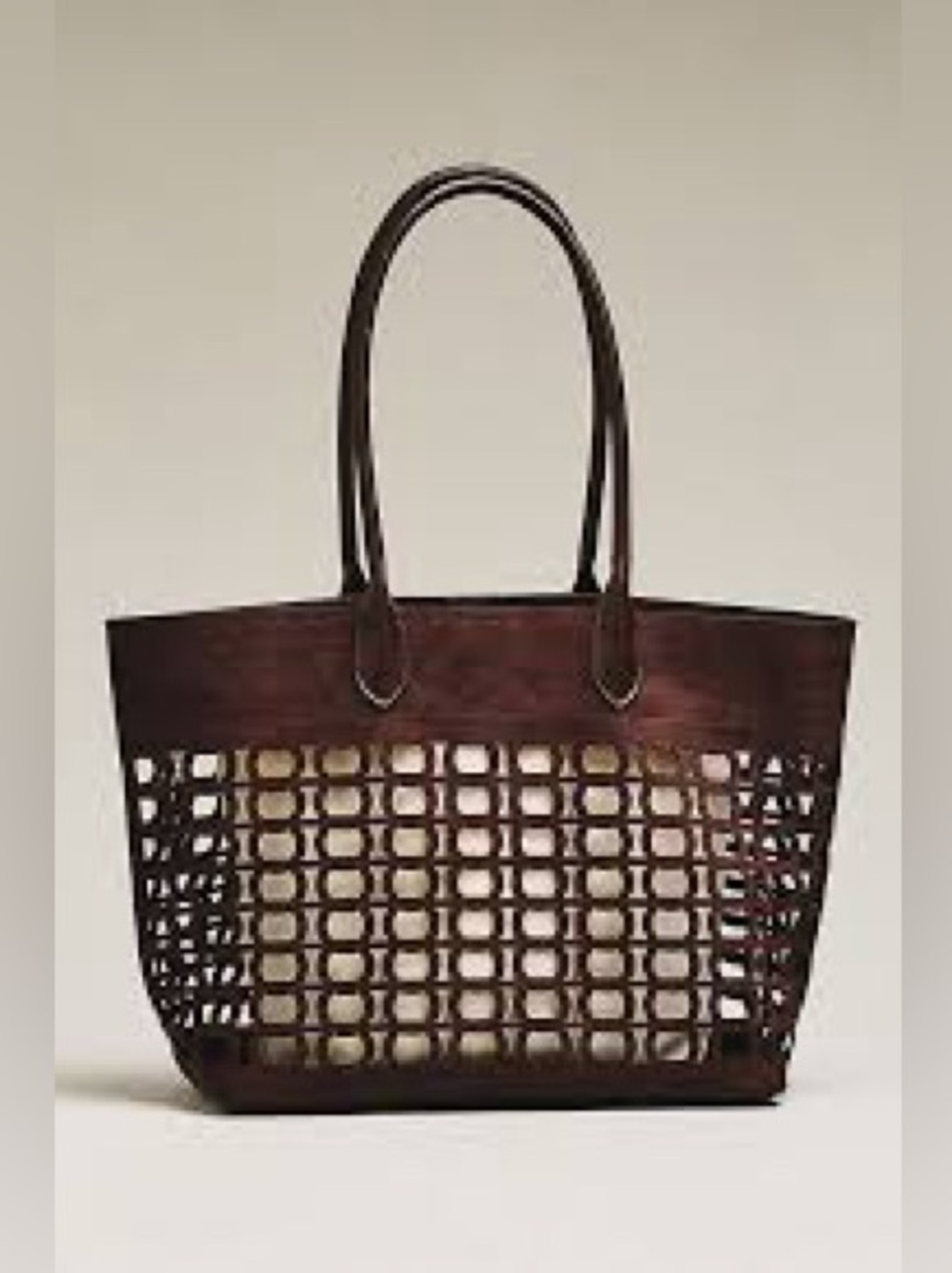 New Anthropologie Perforated Slouchy Faux Suede Tote bag cut out brown no pouch